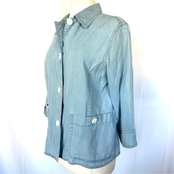 EMMA JAMES 3/4 SLEEVE LIGHT-WEIGHT DENIM CHAMBRAY SHIRT JACKET SHACKET Sz12 - Picture 2 of 9